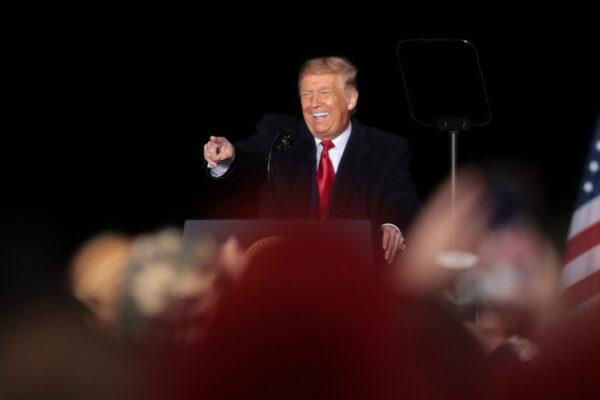 President Donald Trump speaks to supporters during a rally at Central Wisconsin Airport in Mosinee, Wisconsin, on Sept. 17, 2020. (Scott Olson/Getty Images)
