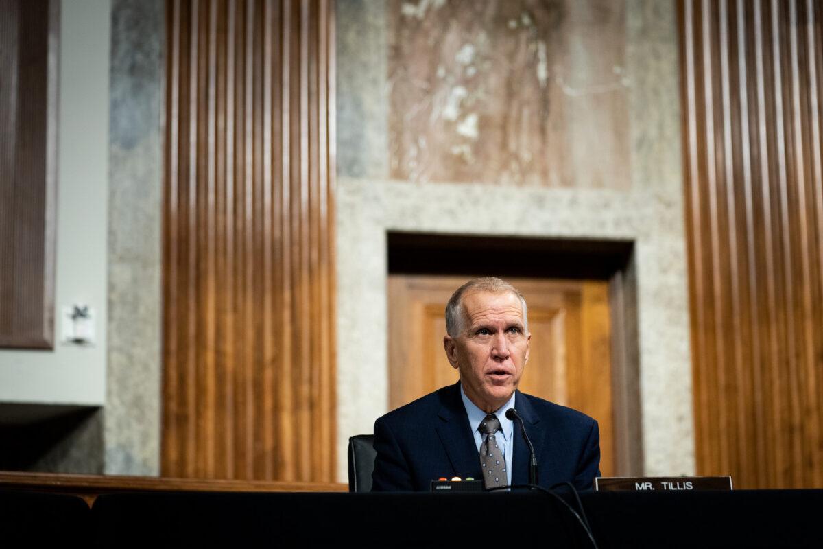 Sen. Thom Tillis (R-N.C.) speaks during a Senate Judiciary Committee hearing on Capitol Hill, in Washington, on Aug. 5, 2020. (Erin Schaff - Pool/Getty Images)