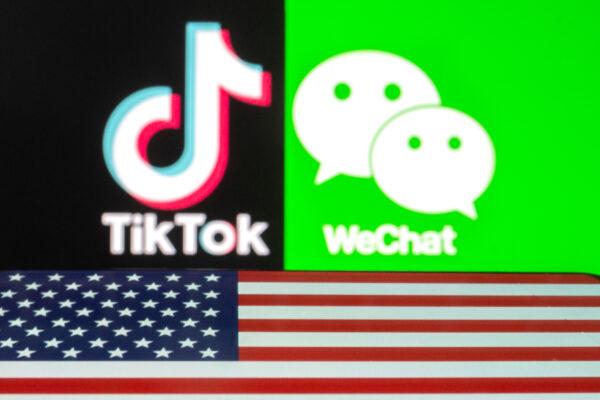 A U.S. flag is seen on a smartphone along with Tik Tok and WeChat logos in this illustration taken on Sept. 18, 2020. (Dado Ruvic/Illustration/Reuters)