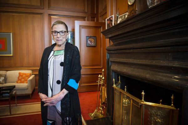 Associate Justice Ruth Bader Ginsburg is seen in her chambers at the Supreme Court in Washington on July 31, 2014. (Cliff Owen/AP Photo)