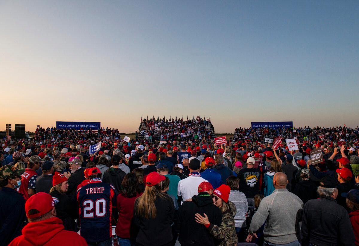 President Donald Trump speaks to supporters during a rally at the Bemidji Regional Airport in Bemidji, Minn.,, on Sept. 18, 2020. (Stephen Maturen/Getty Images)