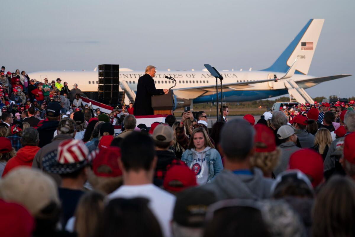 President Donald Trump speaks during a campaign rally at Bemidji Regional Airport in Bemidji, Minn., on Sept. 18, 2020. (Evan Vucci/AP Photo)