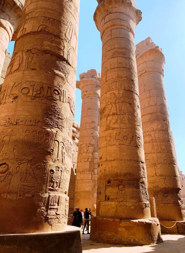 The pillars in the hypostyle at Karnak Temple in Luxor, Egypt, are so large that it takes 12 people with outstretched arms to go around one. (Courtesy of Phil Allen)