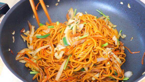 Toss together the vegetables, noodles, and sauce. (CiCi Li)