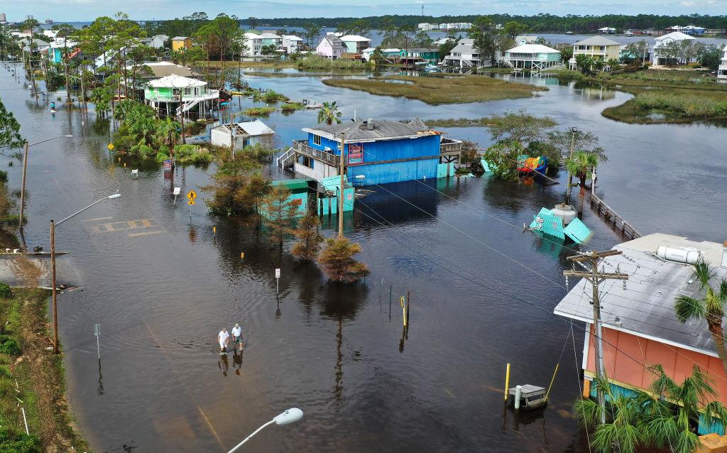An aerial view from a drone shows a flooded street after Hurricane Sally passed through the area on Sept. 17, 2020, in Gulf Shores, Ala. (Joe Raedle/Getty Images)