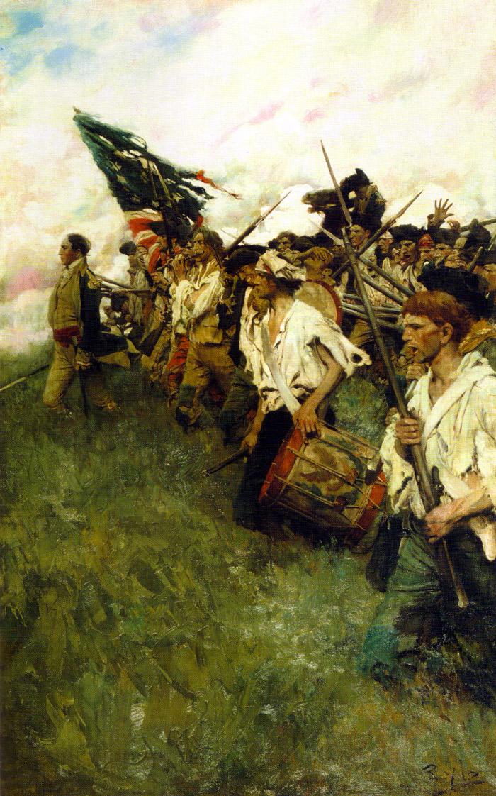 As you depart a town just outside of Philadelphia, you might hear about the Battle of Brandywine, a National Historic Landmark. "The Nation Makers" by Howard Pyle. (Public domain)