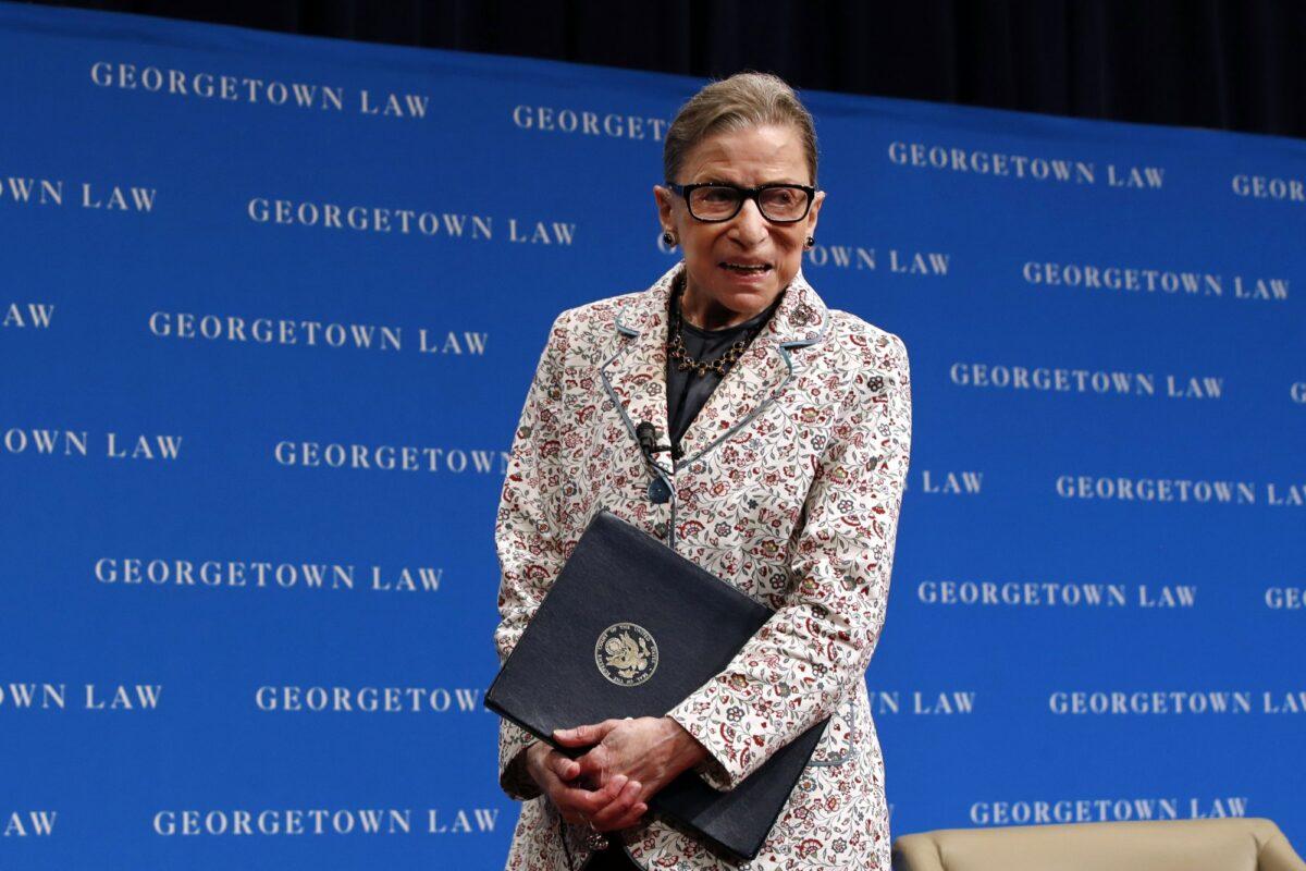 Supreme Court Justice Ruth Bader Ginsburg leaves the stage after speaking to first-year students at Georgetown Law in Washington on Sept. 26, 2018. (Jacquelyn Martin/AP Photo)