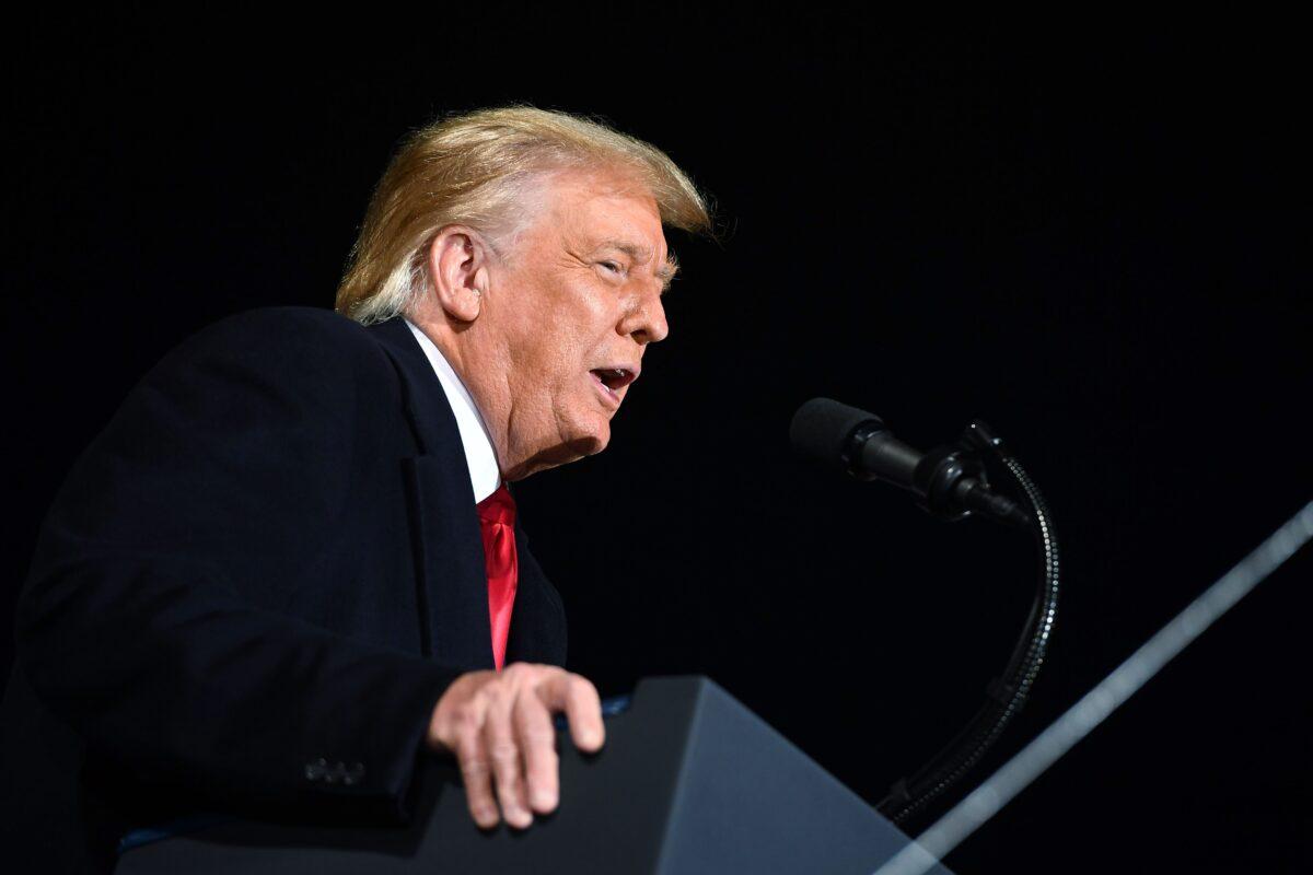 President Donald Trump speaks during a rally at Toledo Express Airport in Swanton, Ohio, on Sept. 21, 2020. (Mandel Ngan/AFP via Getty Images)