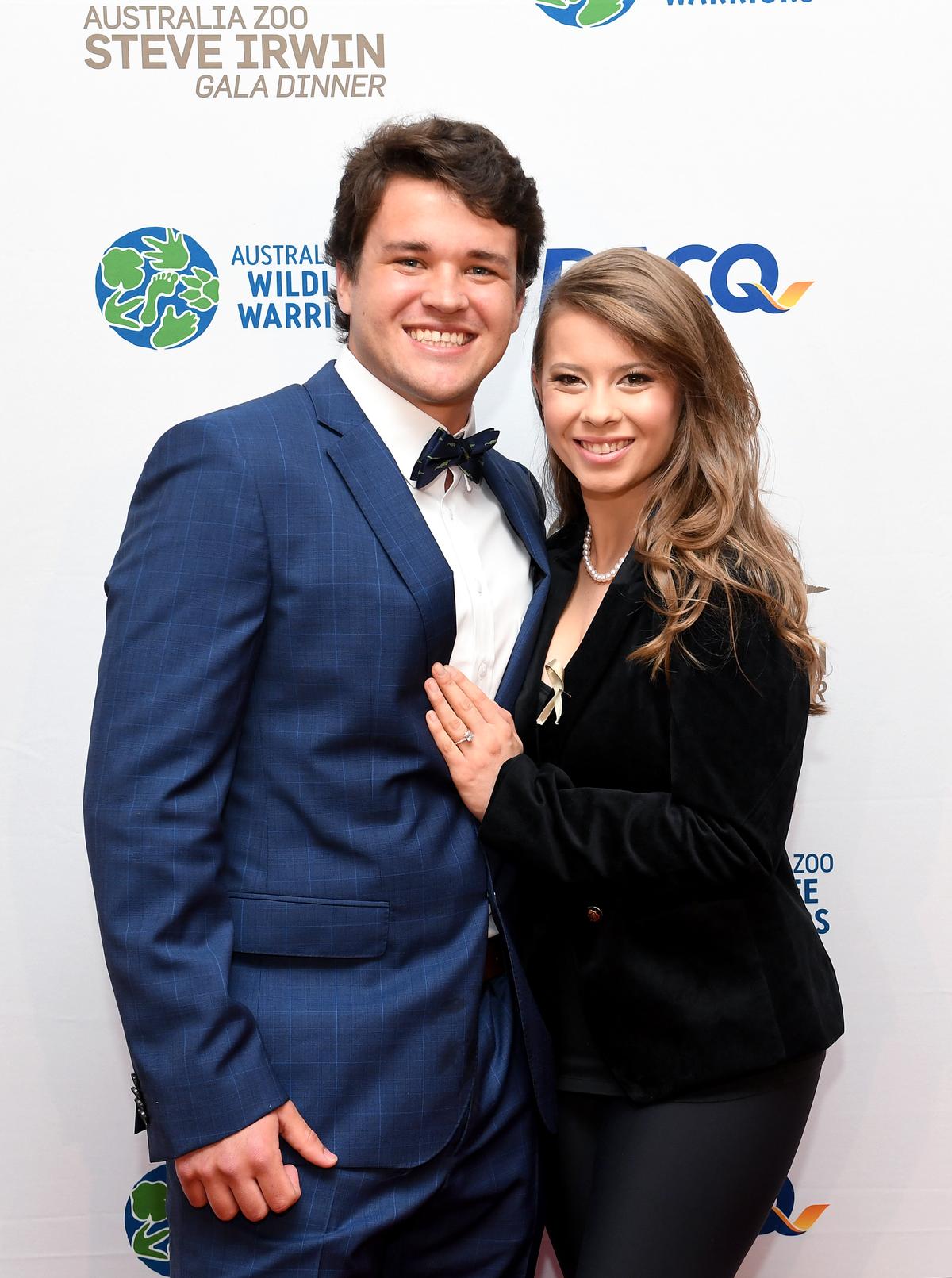 Bindi Irwin poses for a photo with fiance Chandler Powell at the annual Steve Irwin Gala Dinner at Brisbane Convention & Exhibition Centre on Nov. 9, 2019, in Brisbane, Australia. (Bradley Kanaris/Getty Images)