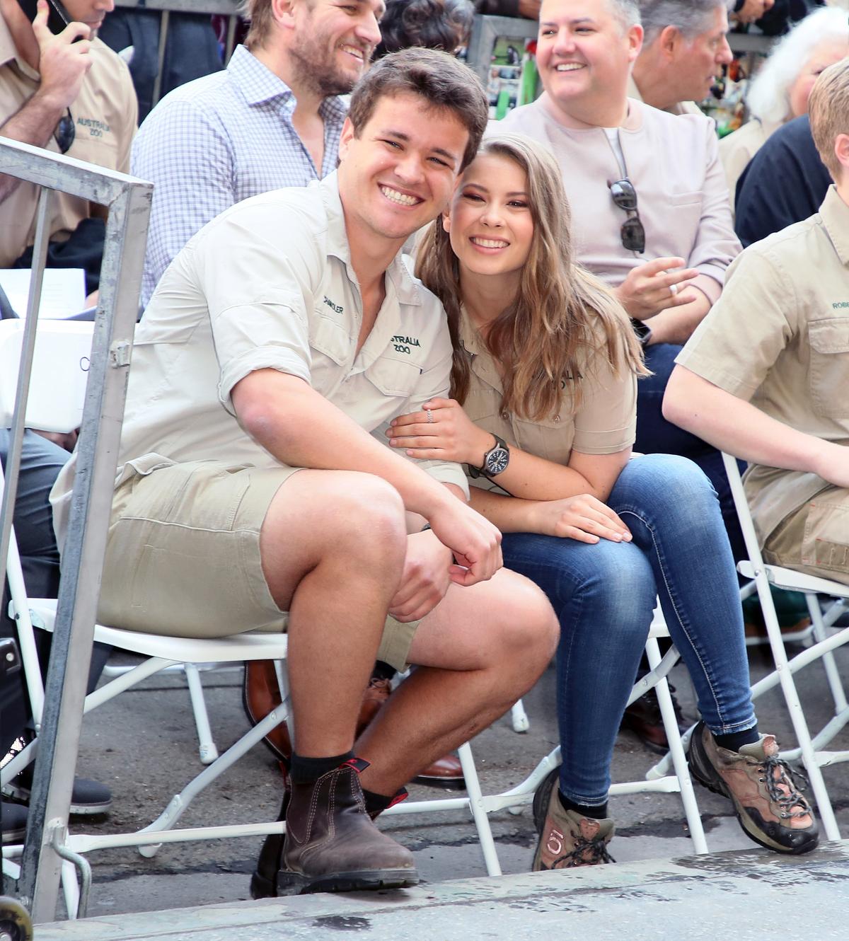 Wakeboarder Chandler Powell (L) and conservationist/TV personality Bindi Irwin attend Steve Irwin being honored posthumously with a Star on the Hollywood Walk of Fame on April 26, 2018, in Hollywood, Calif. (David Livingston/Getty Images)