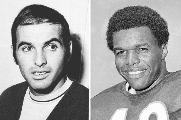 From left are 1970 file photos showing Brian Piccolo and Gale Sayers. (AP Photo/File)