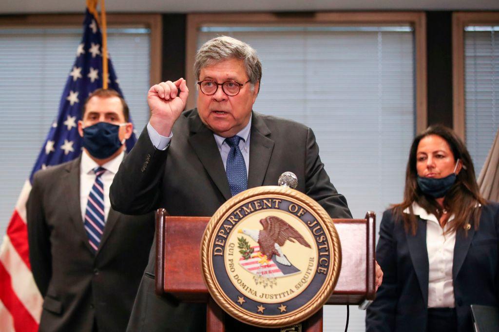  U.S. Attorney General William Barr speaks on the federal Operation Legend during a press conference in Chicago, Ill., on Sept. 9, 2020 (KAMIL KRZACZYNSKI/AFP via Getty Images)