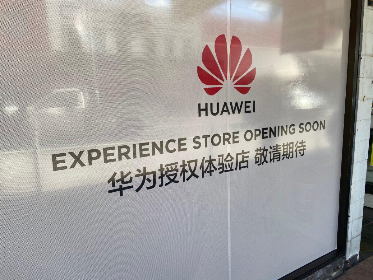 Advertising for Huawei Experience Store Opening in Sydney's Hurstville, Australia, on Sept. 24, 2020. (The Epoch Times)