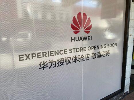 Advertising for Huawei Experience Store Opening in Sydney's Hurstville on Sept. 24, 2020. (Epoch Times)