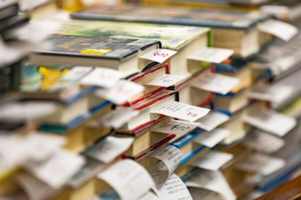 Library books that have been preordered await pick-up at the Westminster Library in Westminster, Calif., on Sept. 22, 2020. (John Fredricks/The Epoch Times)