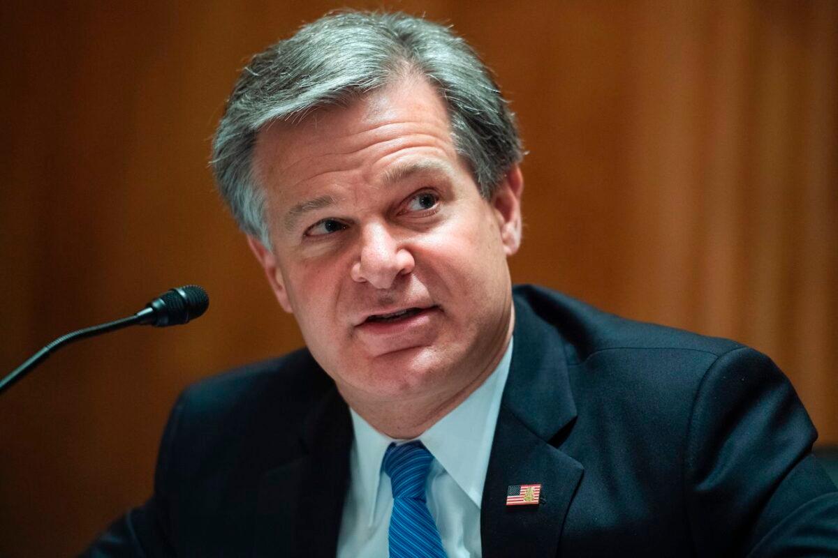 FBI Director Christopher Wray, testifies during a Senate Homeland Security and Governmental Affairs Committee hearing on "Threats to the Homeland" on Capitol Hill in Washington, on Sept. 24, 2020. (Tom Williams/Pool/AFP via Getty Images)
