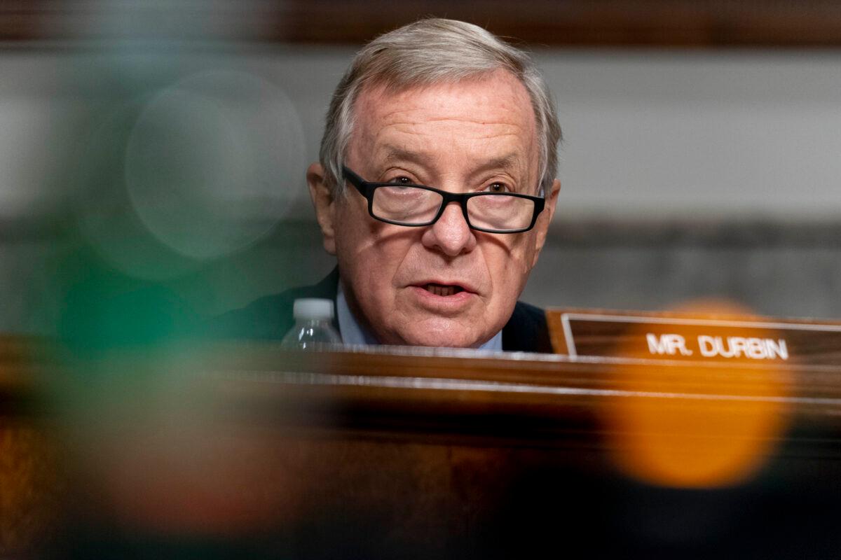  Sen. Dick Durbin (D-Ill.) speaks during a hearing in Washington on Sept. 16, 2020. (Andrew Harnik/Pool/AFP via Getty Images)