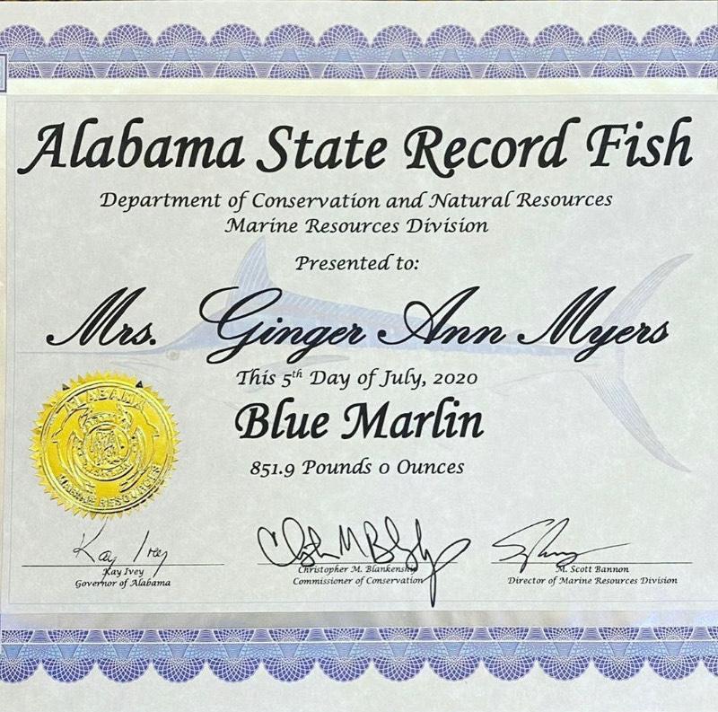 New Alabama state record certificate (Courtesy of <a href="https://www.mongooffshore.com/">MONGO Offshore Challenge</a>)