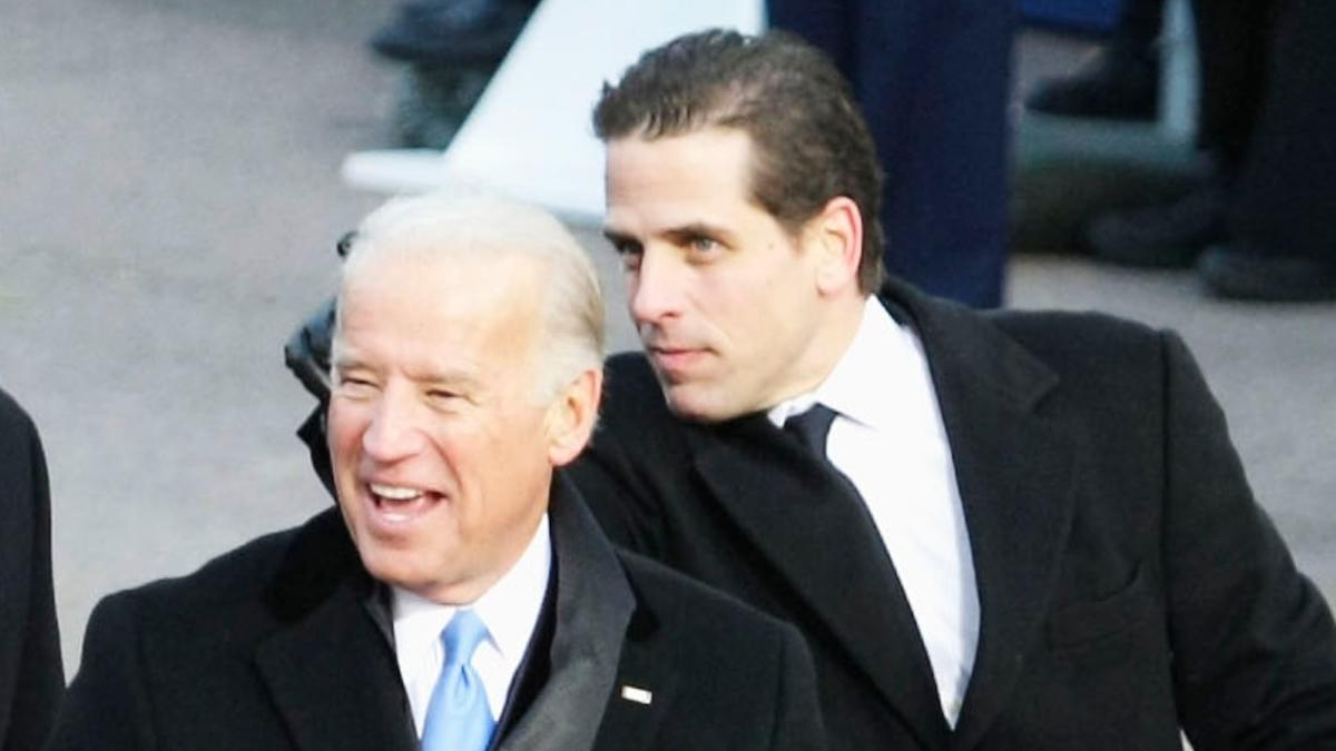 Then-Vice President Joe Biden and his son Hunter Biden at the reviewing stand to watch President Barrack Obama's Inaugural Parade from in front of the White House in Washington on Jan. 20, 2009. (Alex Wong/Getty Images)