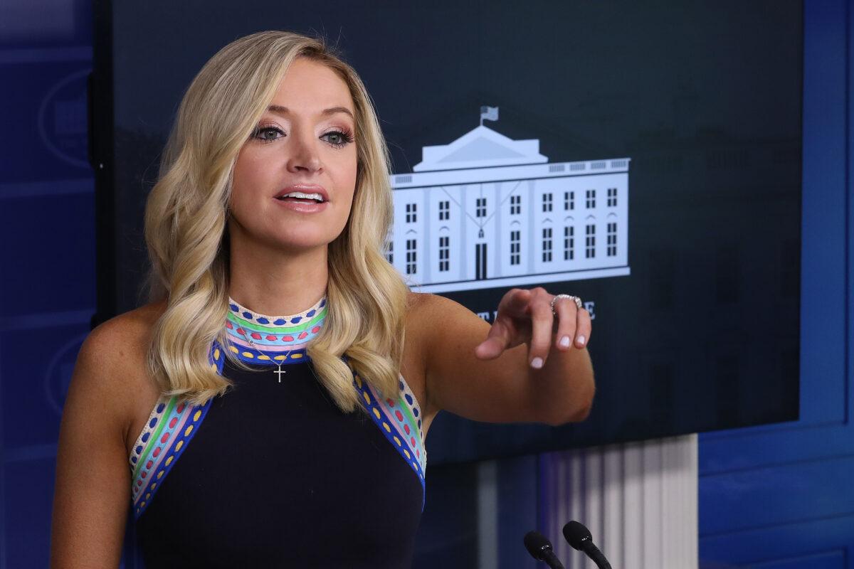 White House press secretary Kayleigh McEnany holds a news conference at the White House, in Washington, on Sept. 24, 2020. (Chip Somodevilla/Getty Images)