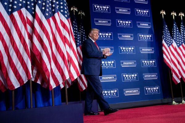 President Donald Trump arrives an event for black supporters at the Cobb Galleria Centre in Atlanta, Georgia, on Sept. 25, 2020. (Brendan Smialowski/AFP via Getty Images)