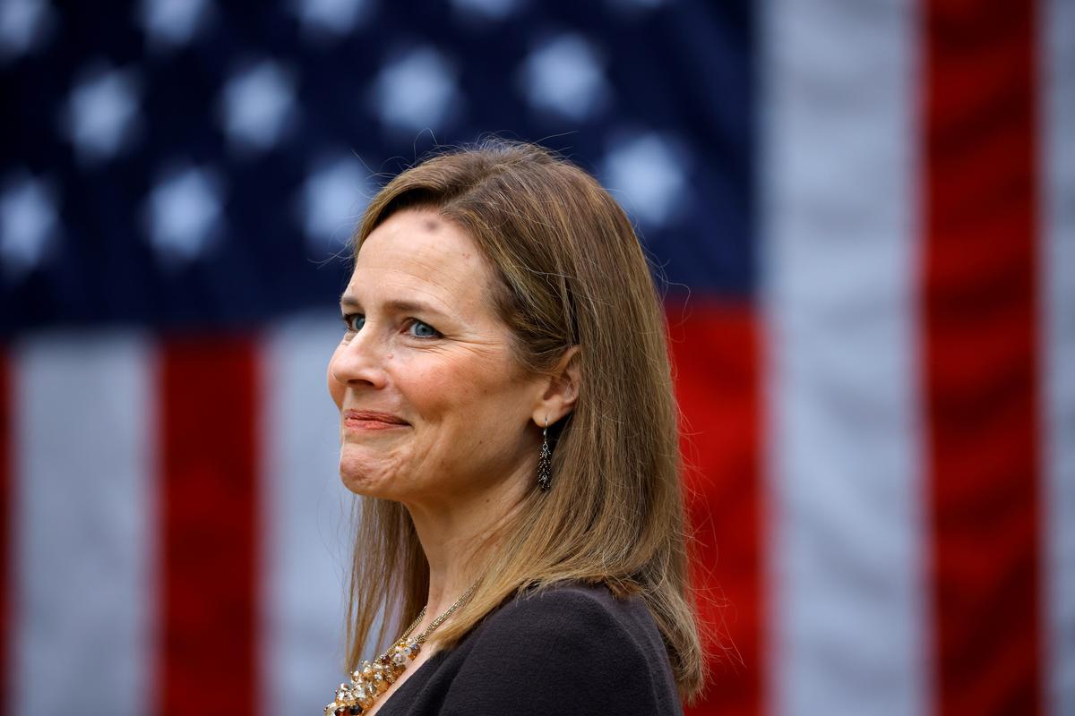  U.S. Court of Appeals for the Seventh Circuit Judge Amy Coney Barrett reacts as President Donald Trump nominates her to the Supreme Court, in the Rose Garden at the White House in Washington on Sept. 26, 2020. (Carlos Barria/Reuters)