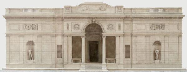 A plaster model of the façade of J. Pierpont Morgan's library.<br/>(The Morgan Library & Museum)