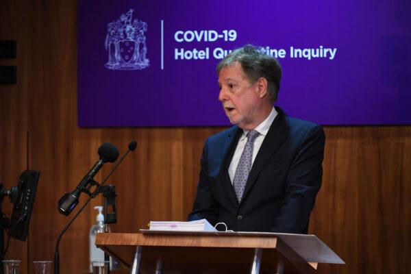 Senior Counsel Assisting the Inquiry Tony Neal speaks during COVID-19 Hotel Quarantine Inquiry in Melbourne, Australia on July 20, 2020. (James Ross/Getty Images)