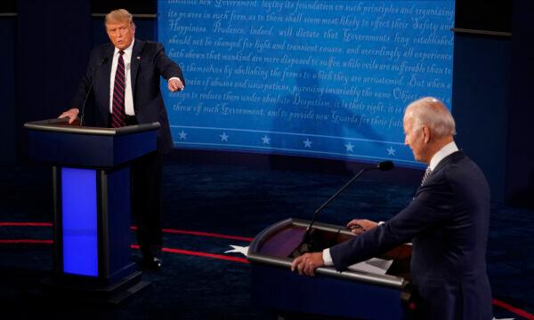 President Donald Trump and Democratic presidential candidate former Vice President Joe Biden exchange points during the first presidential debate on Sept. 29, 2020, at Case Western University and Cleveland Clinic, in Cleveland. (Morry Gash/AP Photo, Pool)