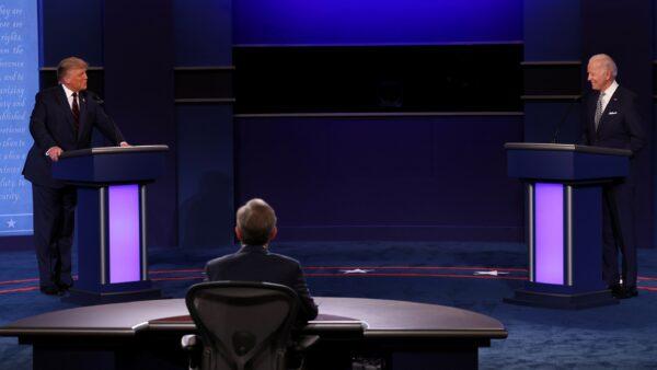 President Donald Trump and Democratic presidential nominee Joe Biden participate in their first 2020 presidential campaign debate held on the campus of the Cleveland Clinic at Case Western Reserve University in Cleveland, Ohio, on Sept. 29, 2020. (Jonathan Ernst/Reuters)