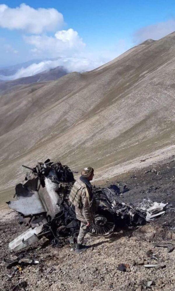 A view shows what is said to be the wreckage of a SU-25 warplane of the Armenian air forces shot down during fighting over the breakaway region of Nagorno-Karabakh, in this handout picture released Sept. 30, 2020. (Armenian unified info center/Handout via Reuters)