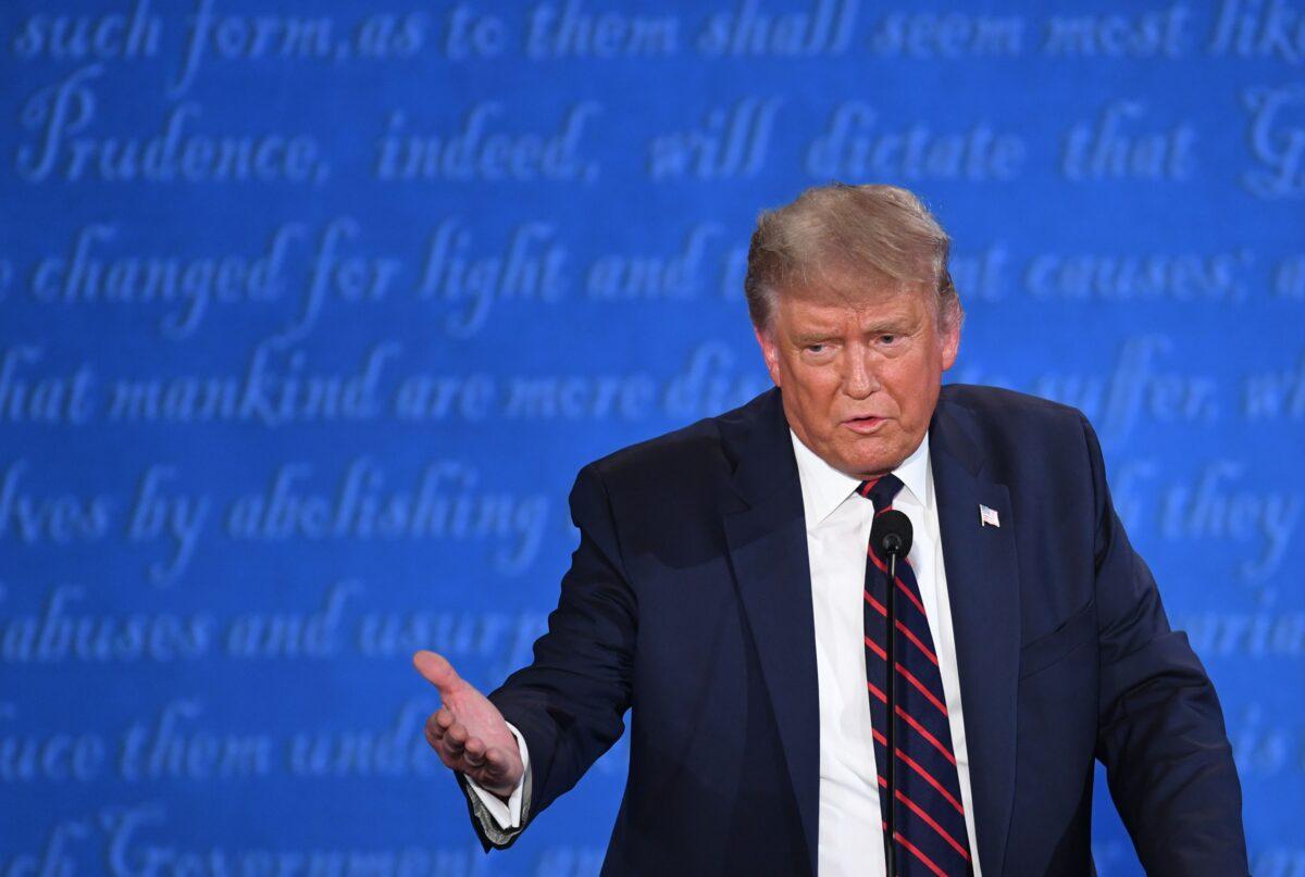 President Donald Trump speaks during the first presidential debate at Case Western Reserve University and Cleveland Clinic in Cleveland, Ohio, on Sept. 29, 2020. (Saul Loeb/AFP via Getty Images)