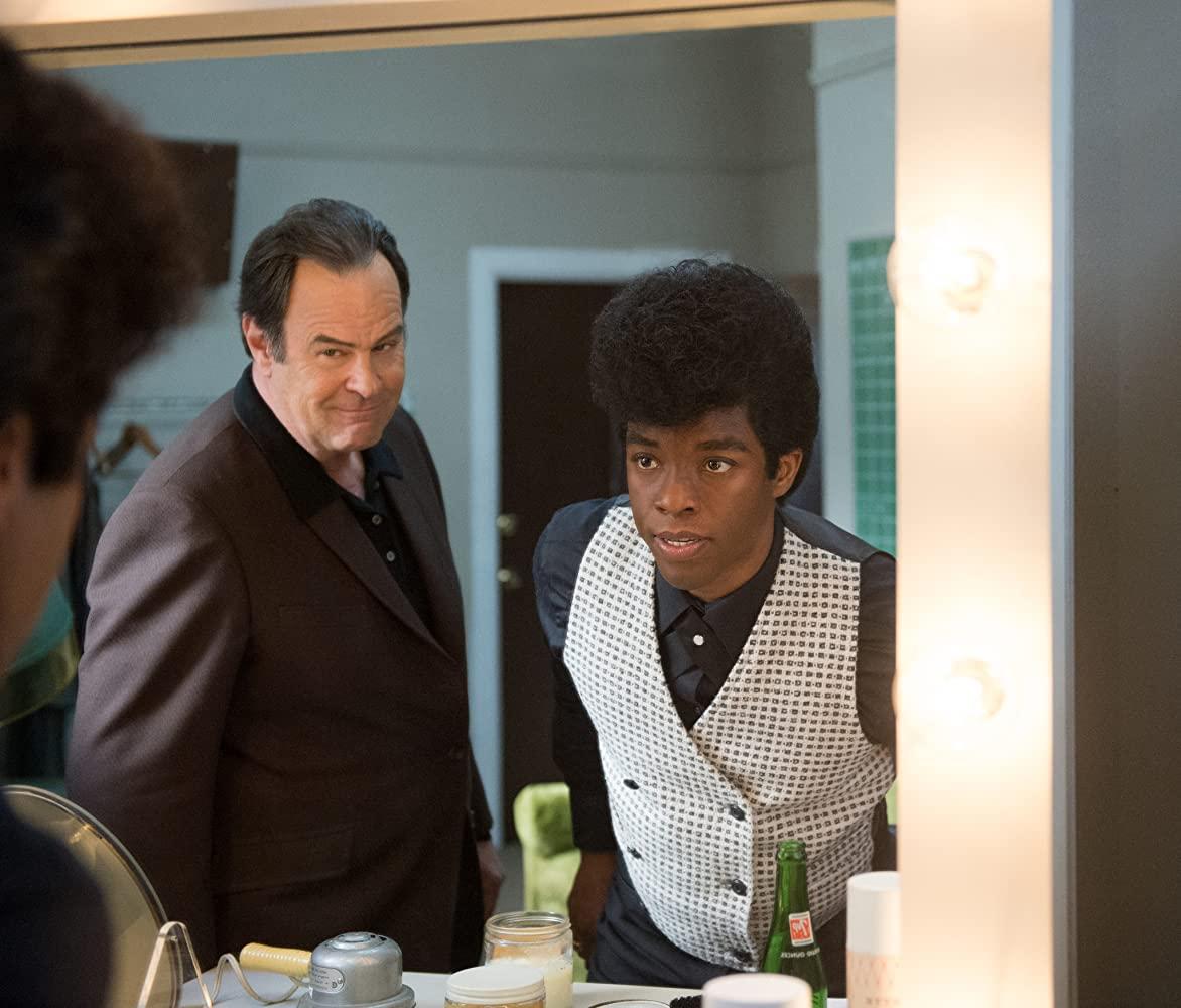 Ben Bart (Dan Aykroyd, L) and James Brown (Chadwick Boseman) in "Get on Up." (D. Stevens/Universal Pictures)