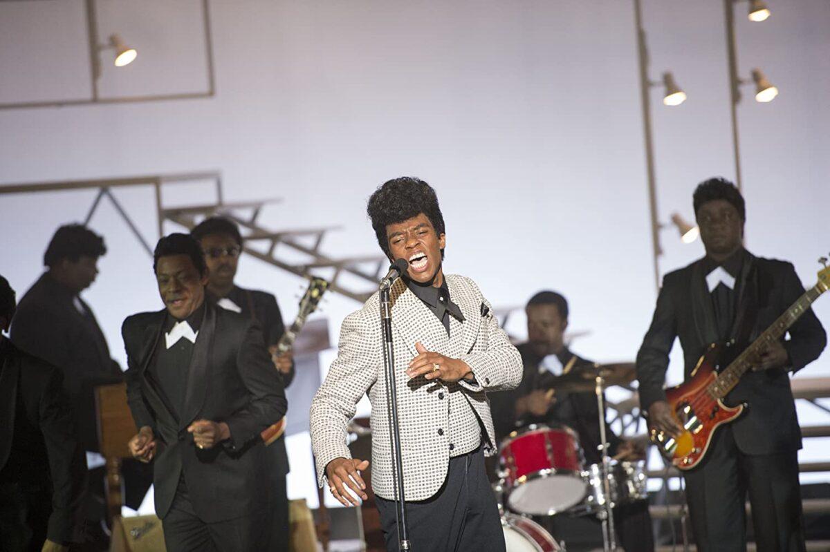 James Brown (Chadwick Boseman, C) and the Famous Flames, in "Get on Up." (D. Stevens/Universal Pictures)