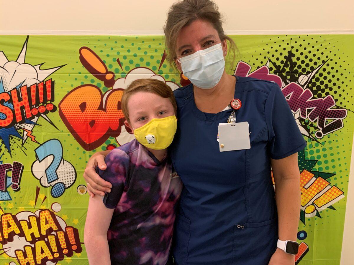 Landon Benjamin, 10, and his cancer navigator Lynne Henry. He was diagnosed with high-risk acute lymphoblastic leukemia in September 2017 and is in remission and receiving maintenance chemotherapy. (Courtesy of <a href="http://bannerhealth.mediaroom.com/pediatriccancermonth#assets_all">Banner Health</a>)