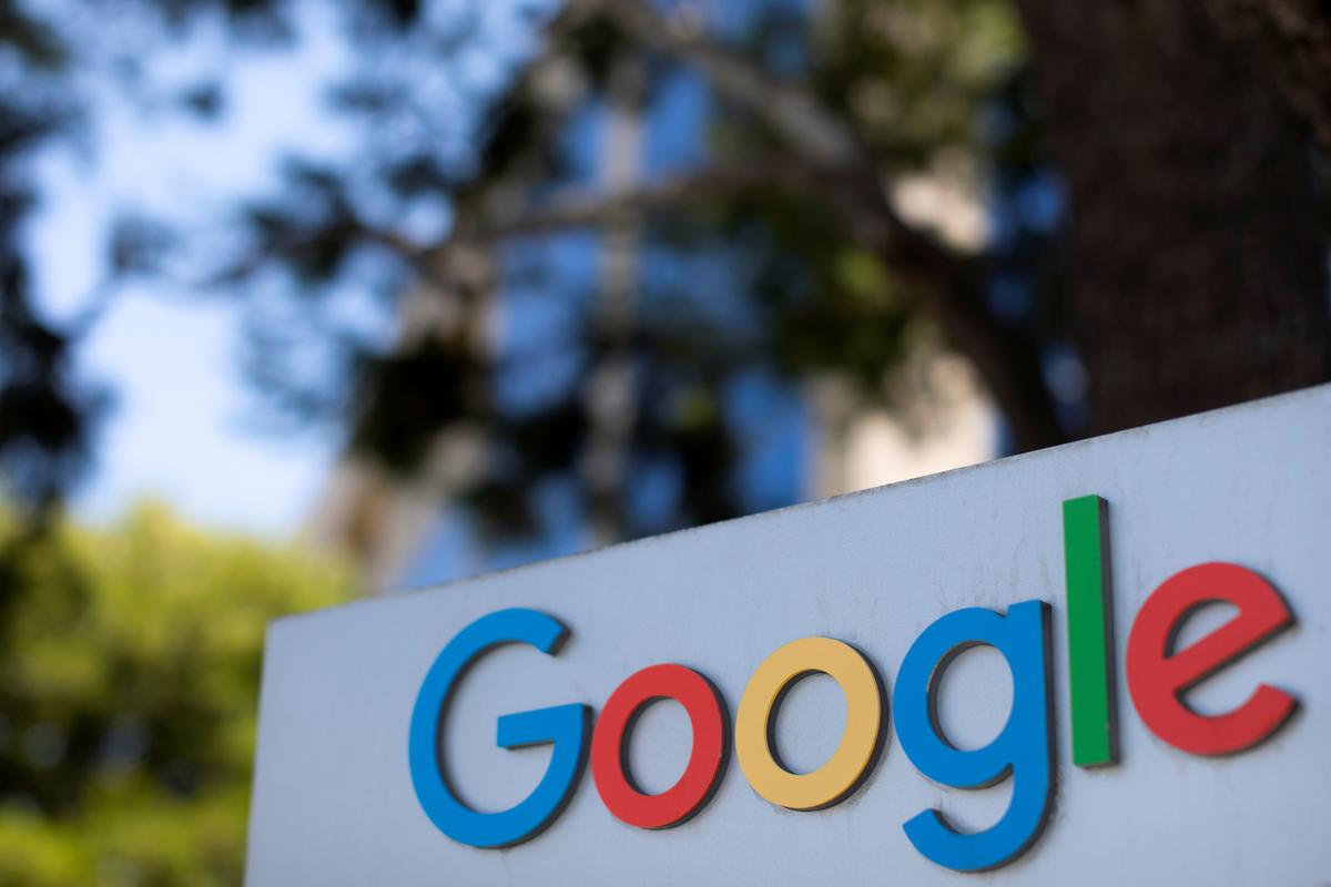 A Google sign at one of the company's office complexes in Irvine, Calif., on July 27, 2020. (Mike Blake/Reuters)