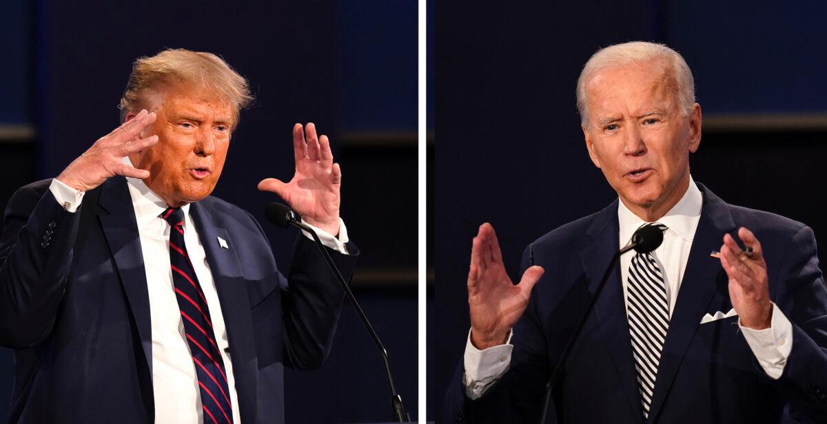 President Donald Trump (L) and former Vice President Joe Biden during the first presidential debate at Case Western University and Cleveland Clinic, in Cleveland, Ohio, on Sept. 29, 2020. (Patrick Semansky/AP Photo)