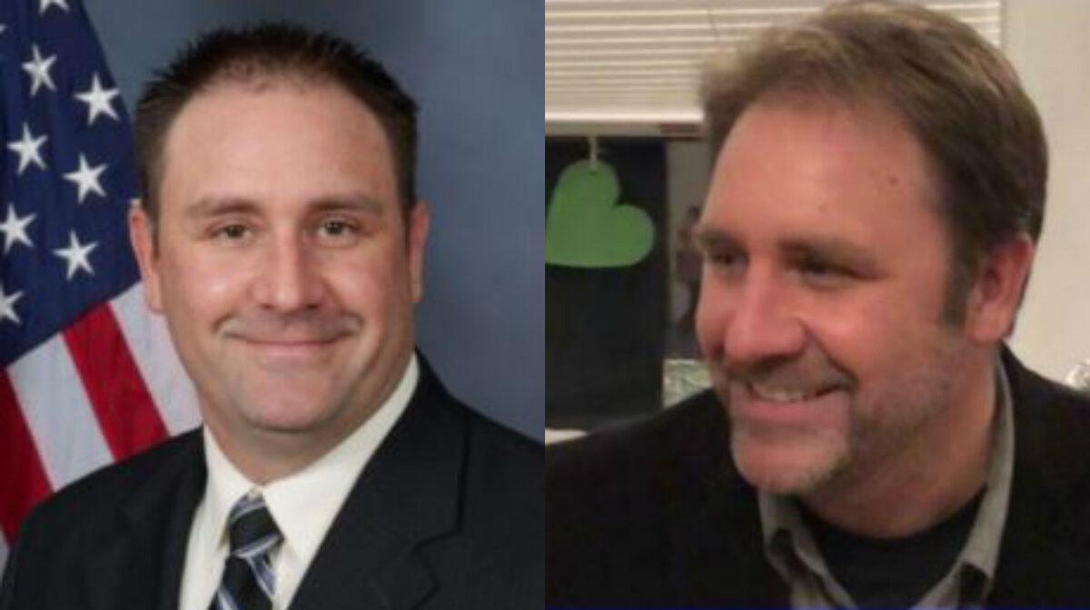 Louisville Detective Myles Cosgrove in two file photographs. (Louisiville Metro Police Department and Safety and security of Detective Myles Cosgrove/GiveSendGo)