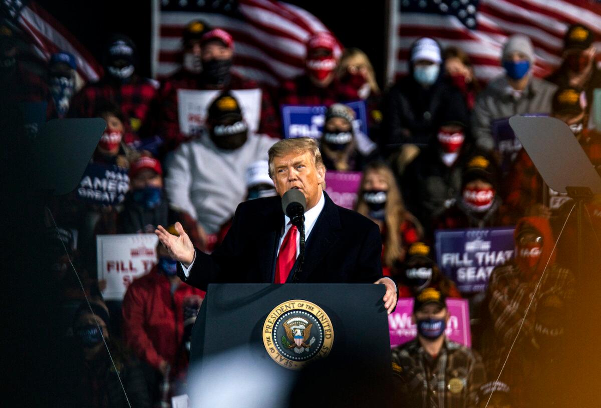 President Donald Trump speaks during a campaign rally at the Duluth International Airport in Duluth, Minnesota, on Sept. 30, 2020. (Stephen Maturen/Getty Images)