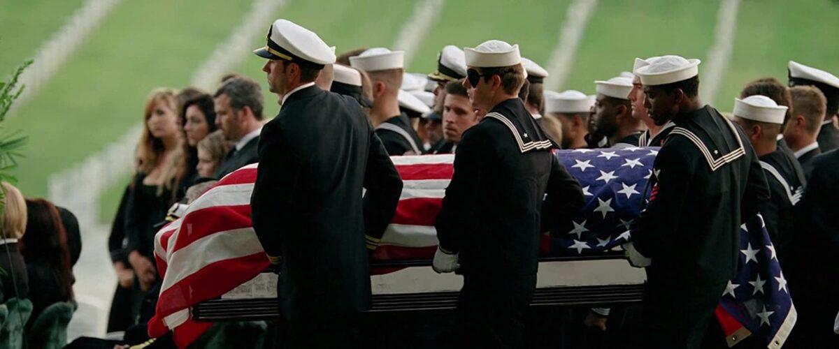 SEAL pallbearers (counterclockwise from left) Chief Dave, Mikey, Ajay, Weimy, Ray, and Sonny carry their fallen comrade in "Act of Valor." (Relativity Media)