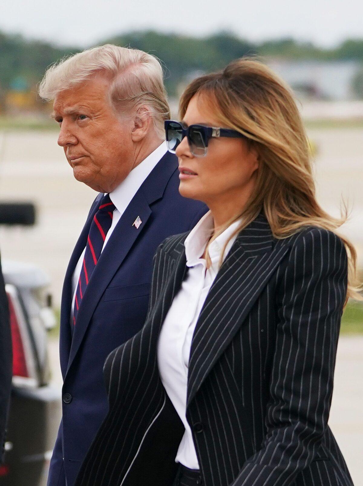 President Donald Trump and First Lady Melania Trump arrive at Cleveland Hopkins International Airport in Cleveland, Ohio on Sept. 29, 2020. (Mandel Ngan/AFP via Getty Images)
