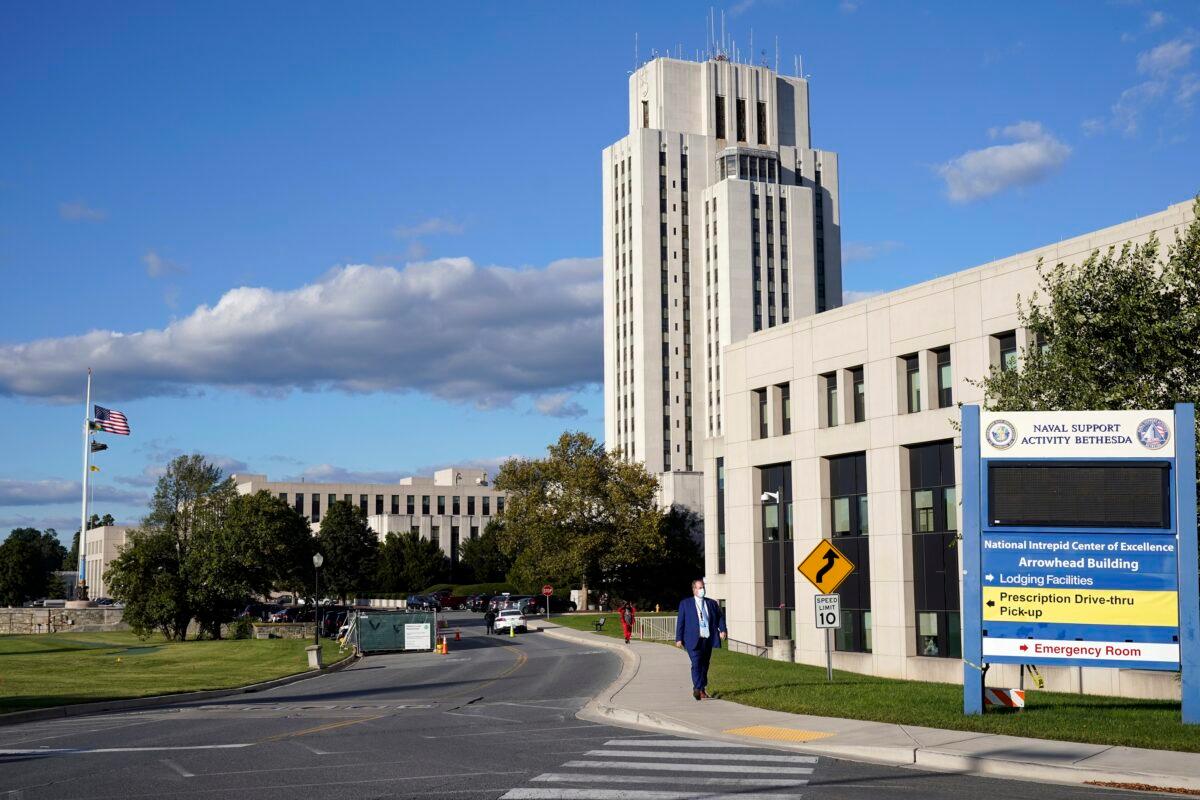 Walter Reed National Military Medical Center seen before President Donald Trump arrives after he tested positive for COVID-19, in Bethesda, Md., on Oct. 2, 2020. (Jacquelyn Martin/AP Photo)
