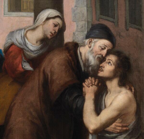 The touching scene of a family reunited, in this detail from "The Return of the Prodigal Son." (National Gallery of Ireland)