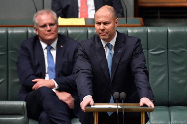 Treasurer Josh Frydenberg during the budget delivery in the House of Representatives in Canberra, Australia on Oct. 6, 2020. (Sam Mooy/Getty Images)