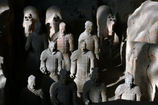 Ancient, life-sized terracotta soldiers and horses are seen at the Qin Terracotta Warriors and Horses Museum in Lintong, Shaanxi Province, China, on Oct. 24, 2007. (China Photos/Getty Images)