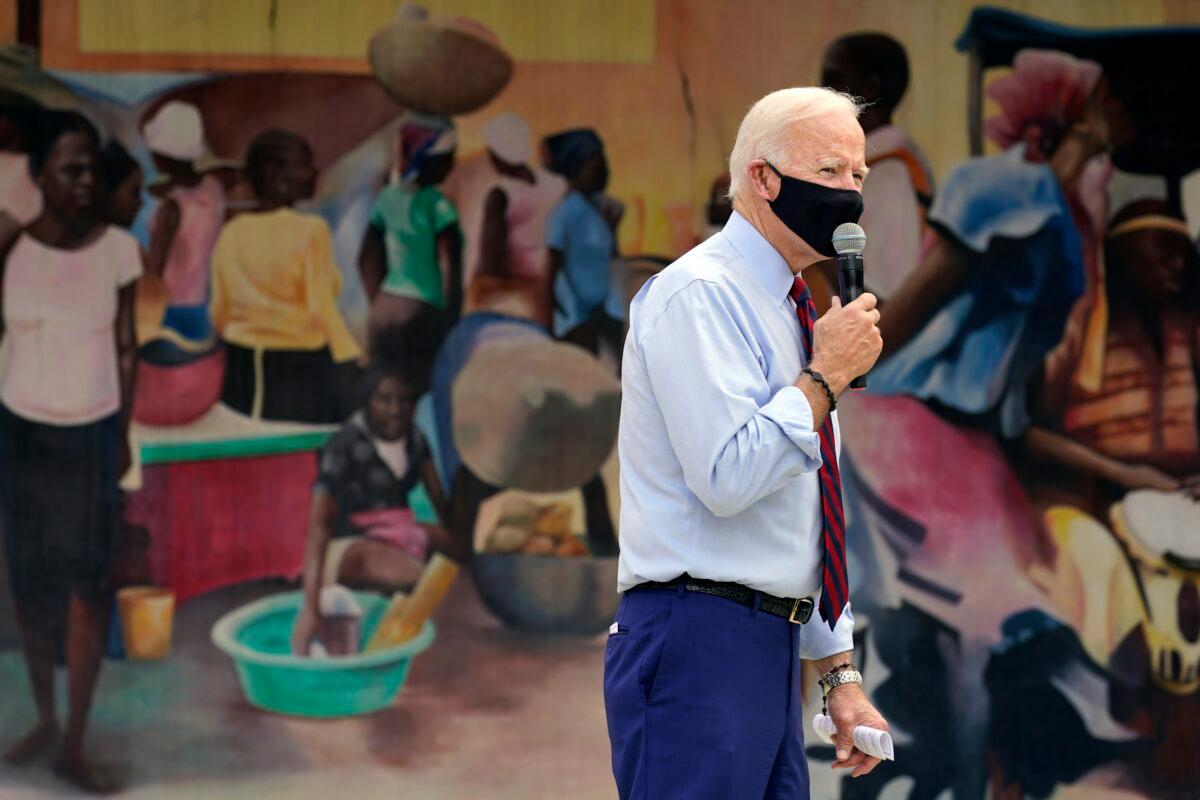 Democratic presidential nominee Joe Biden speaks at the Little Haiti Cultural Complex in Miami, Fla., on Oct. 5, 2020. (Andrew Harnik/AP Photo)