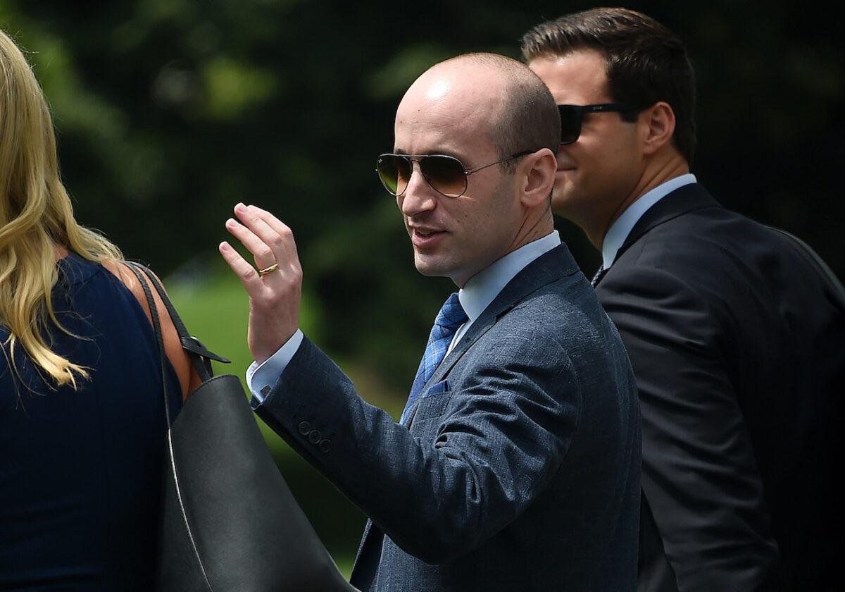 President Donald Trump's senior adviser Stephen Miller waves to supporters prior to a Marine One departure from the South Lawn of the White House on Aug. 6, 2020. (Olivier Douliery/AFP via Getty Images)