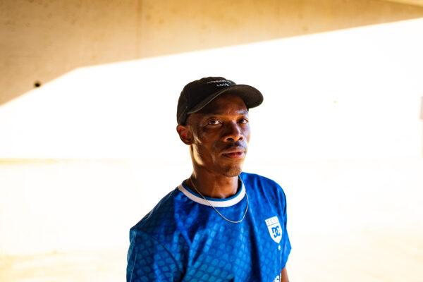 Skateboarder Kwami Adzitso rests from skateboarding in 95-degree heat in Laguna Niguel, Calif., on Sept. 30, 2020. (John Fredricks/The Epoch Times)