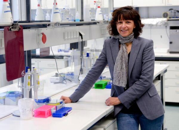 French microbiologist Emmanuelle Charpentier poses for a photo in Brunswick, Germany, on May 19, 2015. (Peter Steffen/dpa via AP)