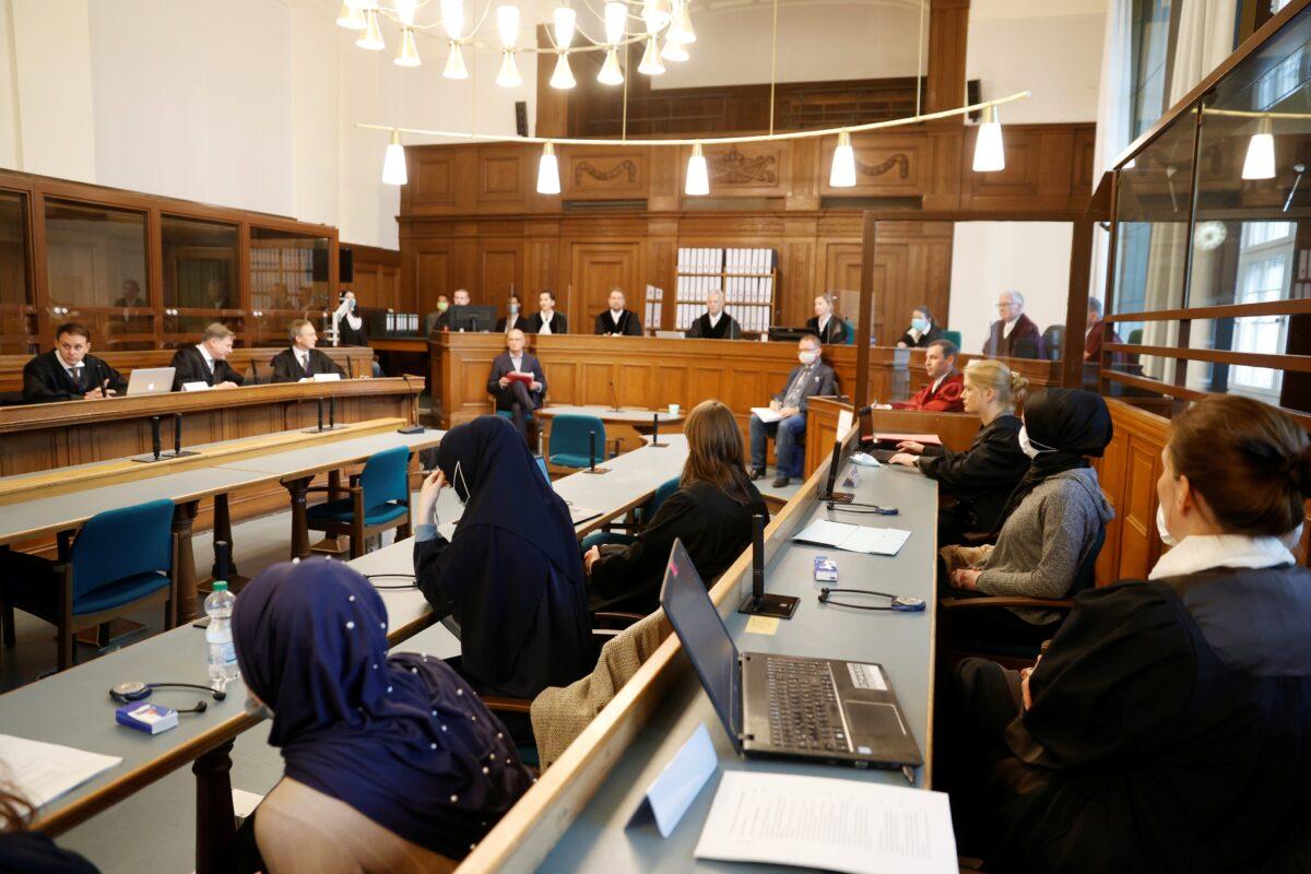 A general view shows the courtroom at the beginning of the trial of defendant Vadim K., in Berlin, Germany, on Oct. 7, 2020. (Odd Andersen/Pool via Reuters)